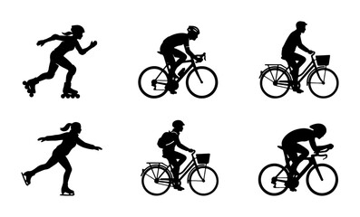 Obraz premium Sports Silhouettes: Rollerblading, Ice Skating, Road Cycling, Triathlon Biking, Vector Icons for Active Lifestyle and Fitness Graphics