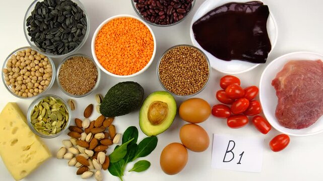 Foods that contain vitamin B1. Selective focus.