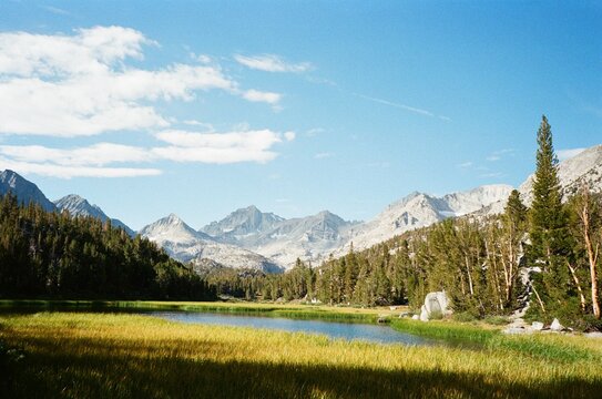 scenic view of mountain range meadow in eastern sierra california 