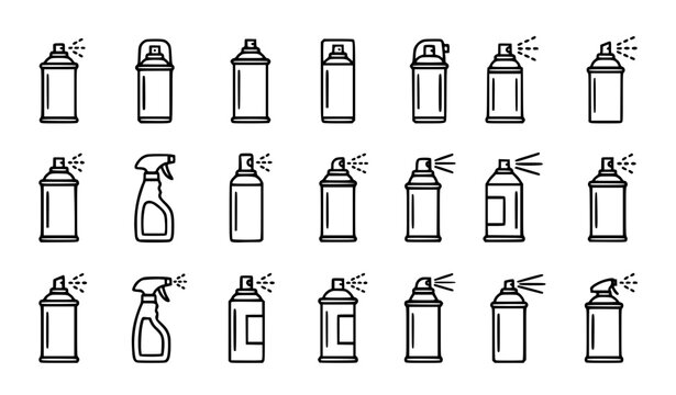 Spray can, aerosol and cleaning bottle icon set
Spray can, aerosol and cleaning bottle icon set
