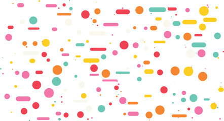 Obraz premium Colorful Memphis Style Abstract Geometric Confetti Pattern with Circles and Rounded Shapes