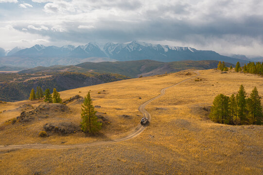 Off Road Vehicle on a Winding Mountain Road