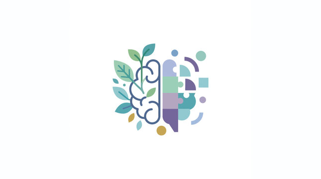 Abstract Brain Illustration with Nature and Technology Integration