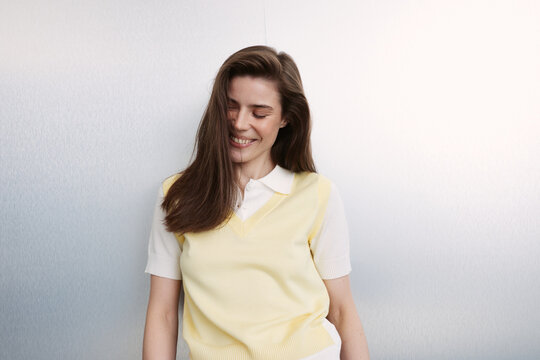 Portrait happy woman in summer outfit
