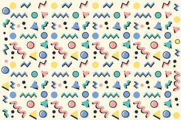 Obraz premium Retro 80s Memphis style seamless pattern with geometric shapes and pastel colors background