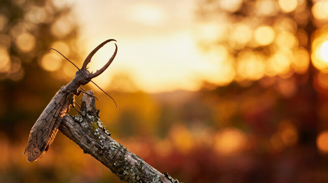 Dobsonfly With Large Mandibles At Sunset