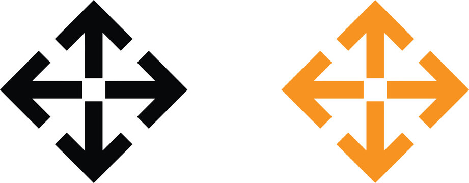 Black and orange arrow icons with four directions pointing out from the center