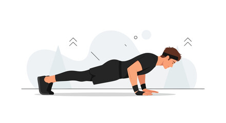 Fototapeta premium Fit Man Doing Push-Ups Exercise Vector Illustration - Fitness, Strength Training, and Healthy Lifestyle Concept