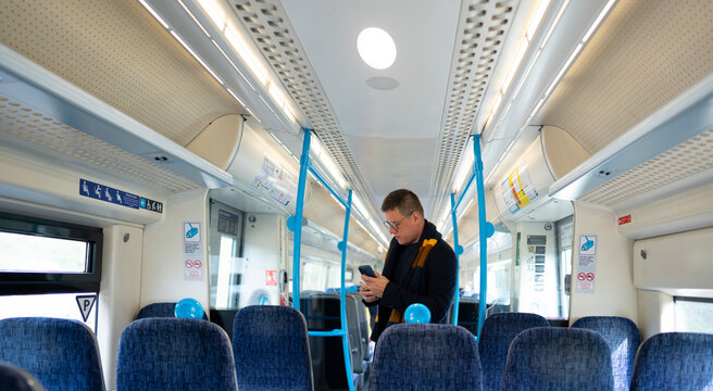Passenger inside modern train