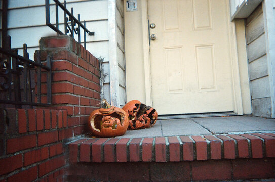 Rotten Pumpkins On Doorstep