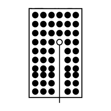 Minimalist vector illustration of a breadboard connection point with a white circle and line on a grid of black circles, representing electronic circuit components for technical diagrams