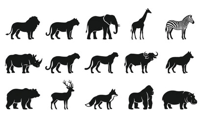 Wild Animal Silhouette Vector Set with Safari Jungle and Forest Species Collection © Kobir Mia