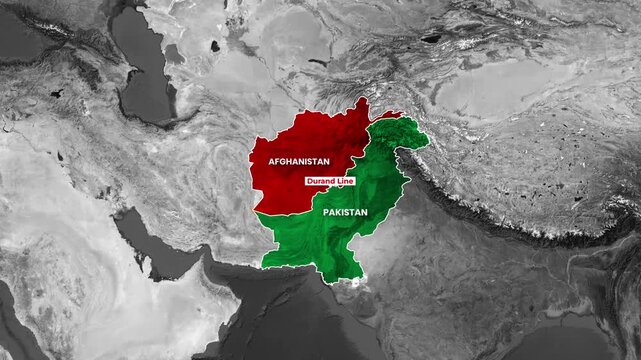 Afghanistan and Pakistan Durand Line geopolitical border animation footage