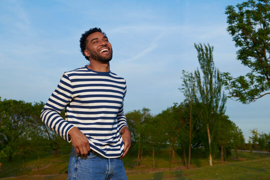 Young man at blue sky sunset light 