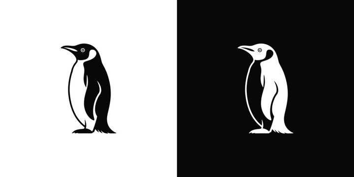 Black and white penguin standing on one foot stylized illustration