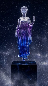 Celestial Translucent Galaxy Crystal Mythic Titaness Of Falling Stars Of Greek Levitating Above Obsidian Pedestal
