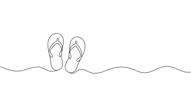 Continuous line animation of beach flip flops.