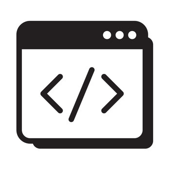 Minimalist web browser window Flat icon showing html code script.