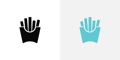 Obraz premium Colorful French fries icon with hand holding in black and turquoise design style