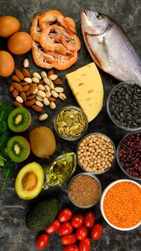 Foods that contain vitamin E. Selective focus.