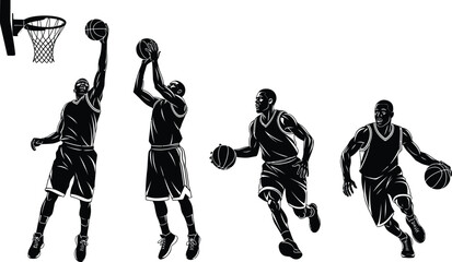 Four black silhouette basketball players in action © Mst. Taslima Akhter
