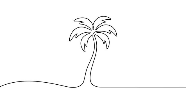 Self-drawing one line art of coconut palm tree representing vacation.