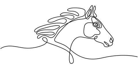 Continuous line art of horse head with a layered mane © Bristy