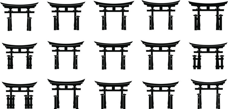 Black japanese torii gate icons