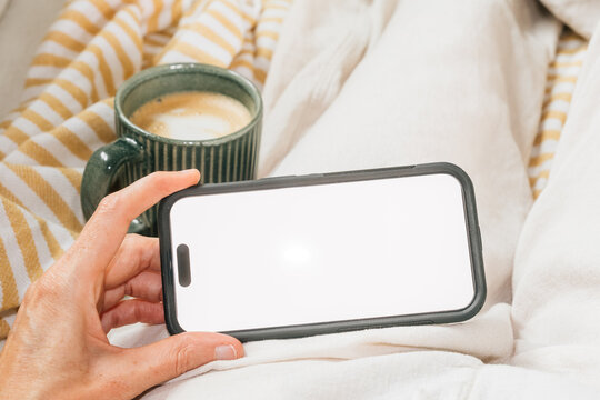 POV Morning Coffee and Blank Phone Screen at Home