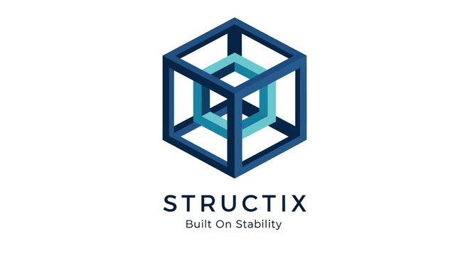 Abstract 3D cube logo with nested cubes and company name STRUCTIX, symbolizing stability and structure.