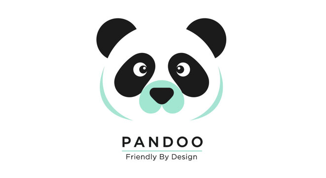 Cute panda logo with the text "Pandoo" and "Friendly By Design" on a white background