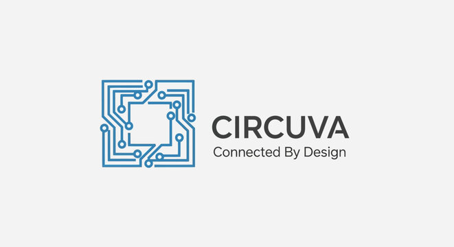 Abstract circuit board logo with the text CIRCUV A Connected By Design, representing technology and connectivity
