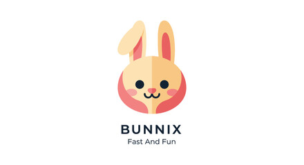 Obraz premium Cute bunny logo with text Bunnix Fast And Fun, perfect for kids brands, apps, or playful businesses.