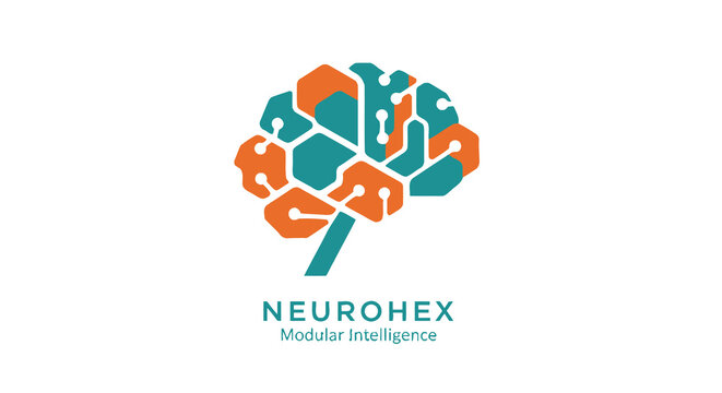 Abstract brain logo with circuit board pattern, representing modular intelligence, technology, and neuroscience