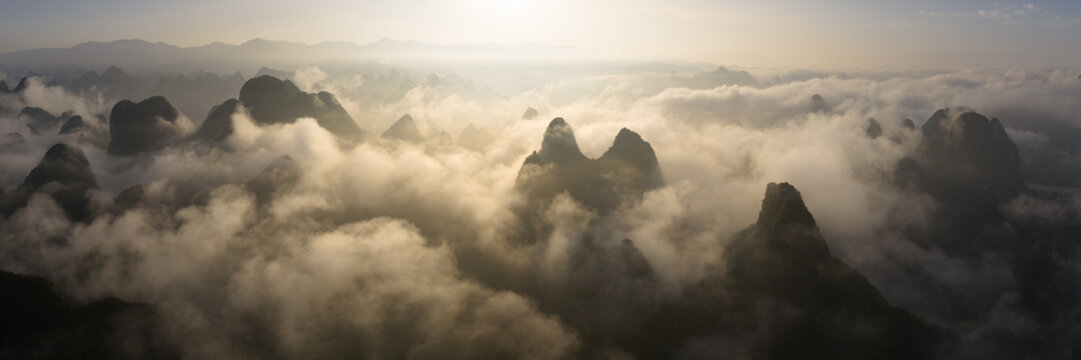 Yangshuo Karst Mountain Cloud Inversion Guilin China