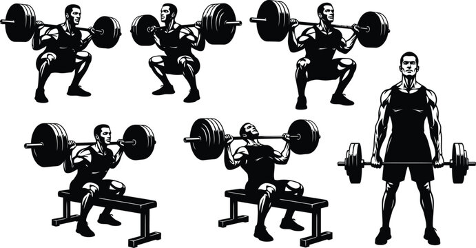 Man weightlifting exercises with barbell