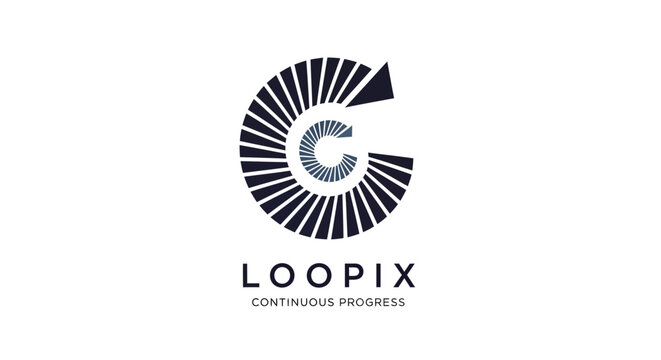 Modern abstract logo design for Loopix, symbolizing continuous progress and innovation with a circular, dynamic graphic.