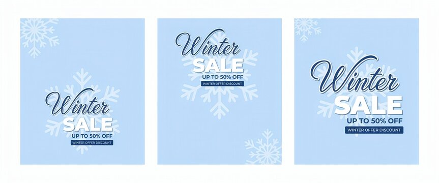 Set of winter sale banners with snowflakes on light blue background