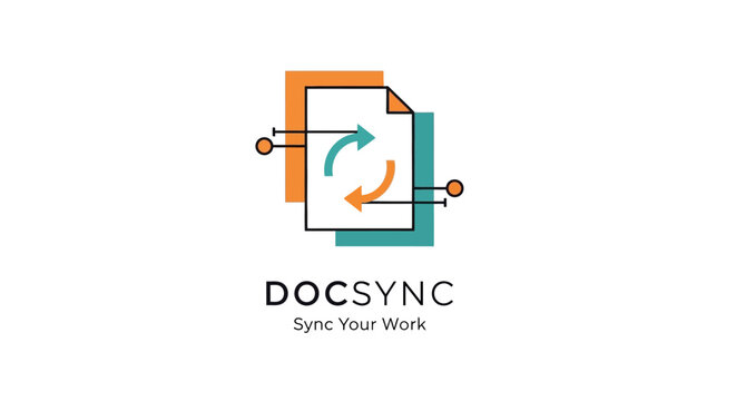 Digital document synchronization logo with arrows indicating data transfer and connectivity