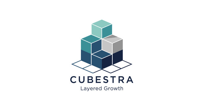 Abstract logo representing layered growth and development, with cubes forming a structure