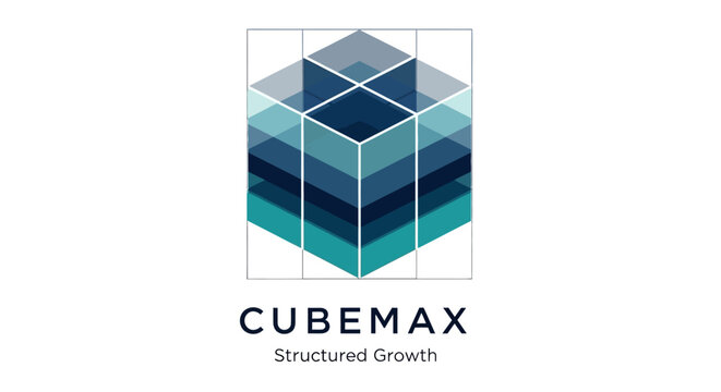 Modern Cubemax logo with layered cubes and text 'Structured Growth' symbolizing business development and progress