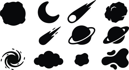 Black space icons on white background © MUKTARANI