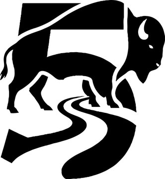 Black and white buffalo logo with flowing river design.