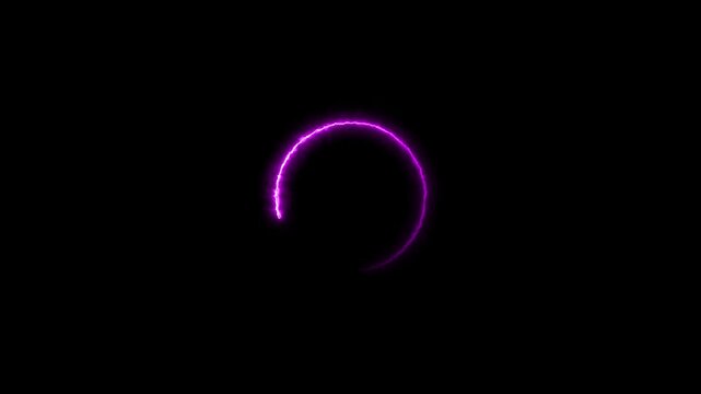Round circle neon animation frame with two tone neon color shade motion graphic on isolated black background. Blue and pink light moving for overlay element 4k video