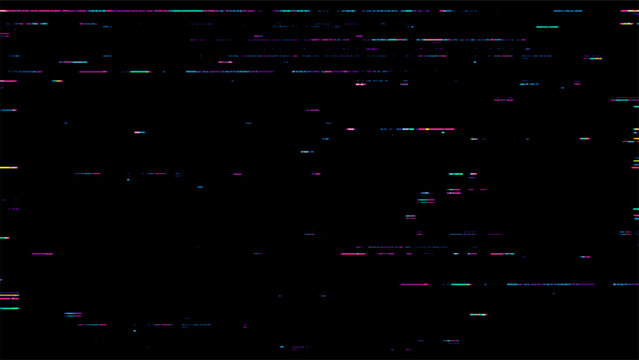 Glitch background vector with abstract digital noise effect. Distorted television screen pattern with pixelated horizontal lines. Cyberpunk style texture for modern web design interface.