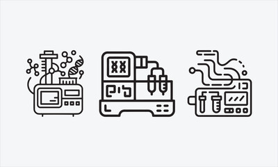 Naklejka premium Efficient DNA Analyzer Machine line art icon set Vector Illustration