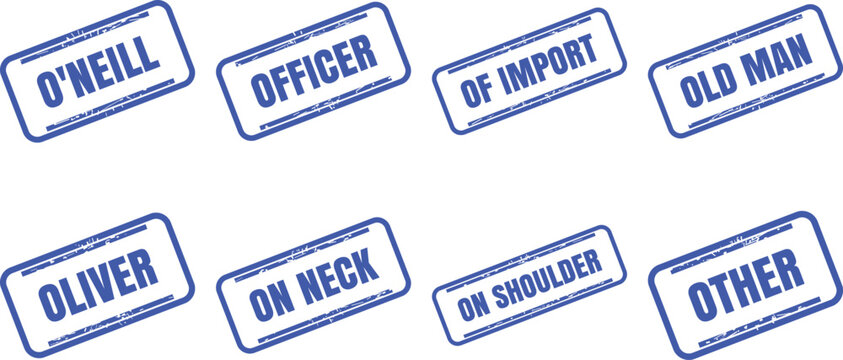 Set of blue rubber stamp style labels with various text inscriptions stamp vector design set