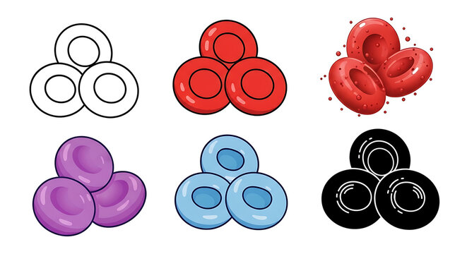 Red blood cell icon set in multiple artistic and schematic styles with hematology illustration erythrocyte circulatory research microscopic clinical collection pathology