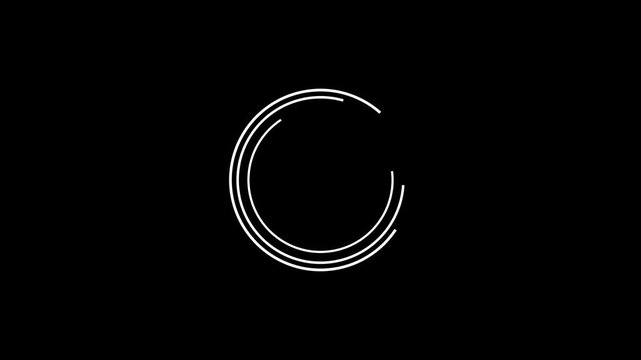 Abstract rotating circular ring animation with minimalist geometric lines on black background