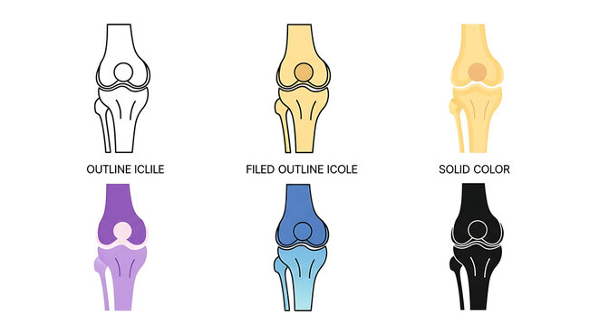 Human knee joint anatomical vector icon variations with skeleton orthopedic healthcare structure arthrology clinical orthopedics articular meniscus cartilage